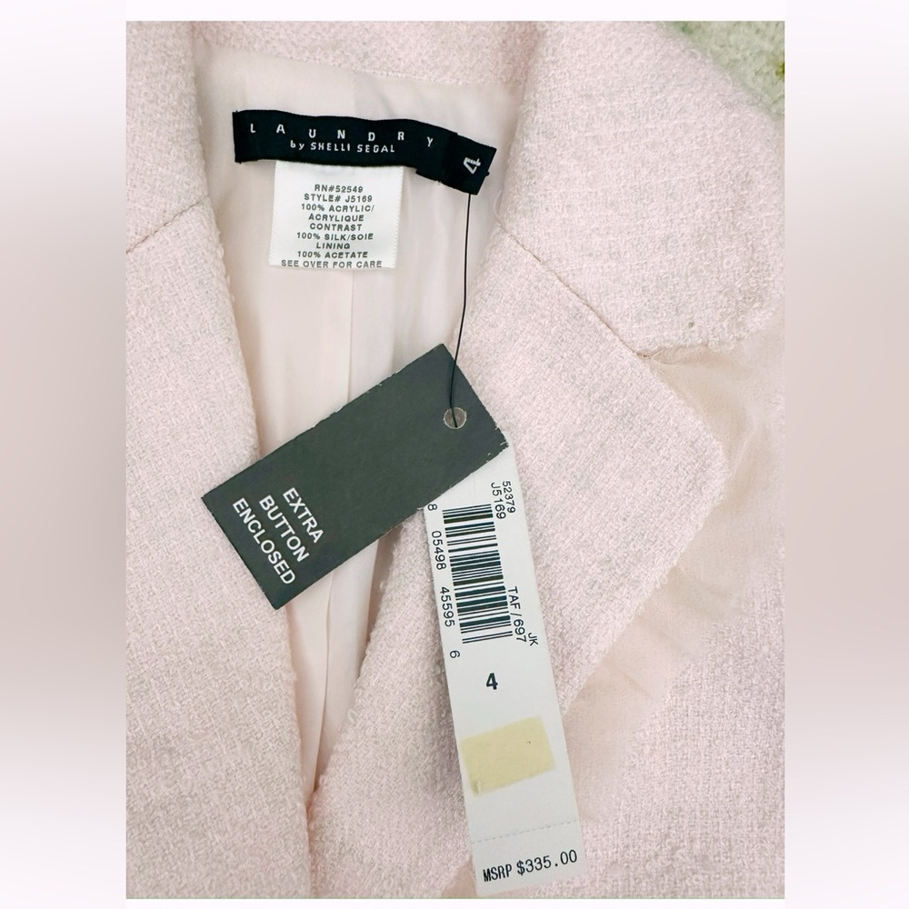 Vintage 1995 NWT Laundry Tulle Ruffle Trim Tweed Blazer in Pastel Pink Sz 4 - Picture 11 of 16